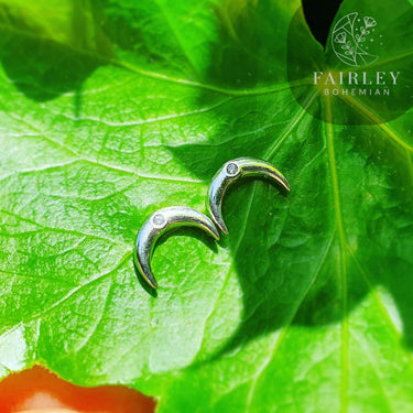 moon crescent studs earrings silver gemstone